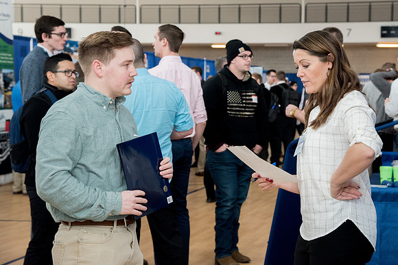BYU-Idaho students attend the career fair. Students can find potential jobs and internships for their prospective majors at the fair.