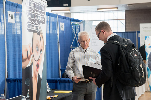 BYU-Idaho students attend the career fair. Students can find potential jobs and internships for their prospective majors at the fair.