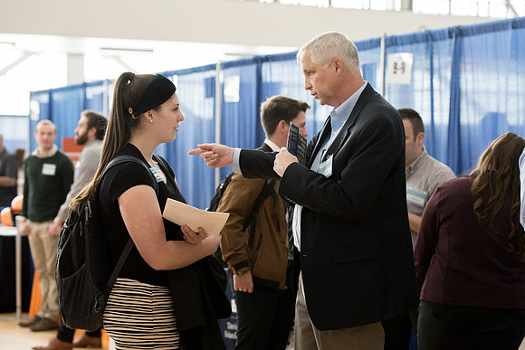 BYU-Idaho students attend the career fair. Students can find potential jobs and internships for their prospective majors at the fair.