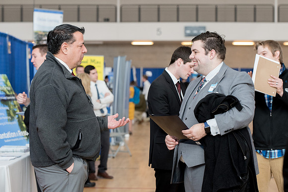 BYU-Idaho students attend the career fair. Students can find potential jobs and internships for their prospective majors at the fair.