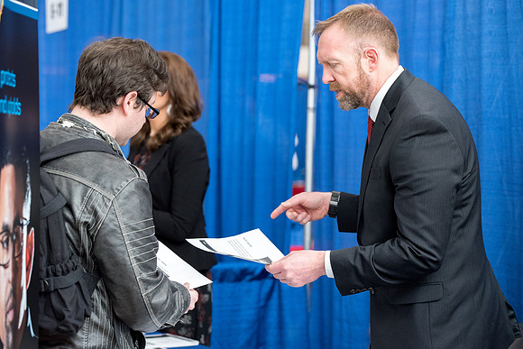 BYU-Idaho students attend the career fair. Students can find potential jobs and internships for their prospective majors at the fair.