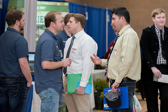 BYU-Idaho students attend the career fair. Students can find potential jobs and internships for their prospective majors at the fair.