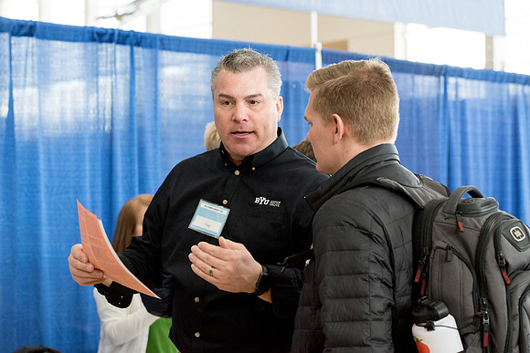 BYU-Idaho students attend the career fair. Students can find potential jobs and internships for their prospective majors at the fair.