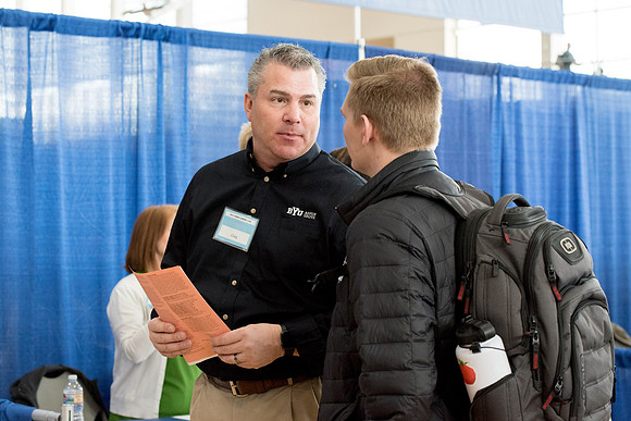 BYU-Idaho students attend the career fair. Students can find potential jobs and internships for their prospective majors at the fair.
