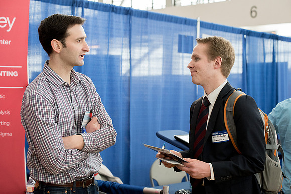 BYU-Idaho students attend the career fair. Students can find potential jobs and internships for their prospective majors at the fair.