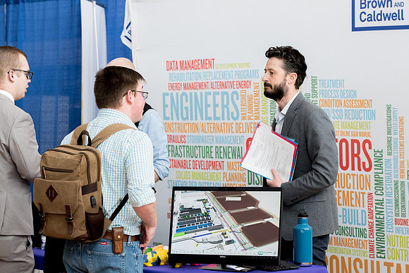 BYU-Idaho students attend the career fair. Students can find potential jobs and internships for their prospective majors at the fair.