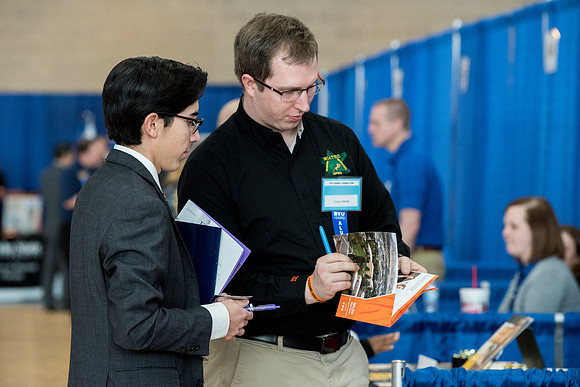 BYU-Idaho students attend the career fair. Students can find potential jobs and internships for their prospective majors at the fair.