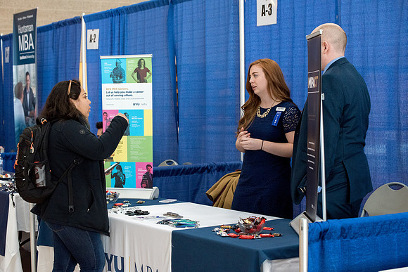 BYU-Idaho students attend the career fair. Students can find potential jobs and internships for their prospective majors at the fair.