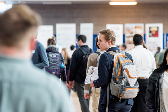 BYU-Idaho students attend the career fair. Students can find potential jobs and internships for their prospective majors at the fair.