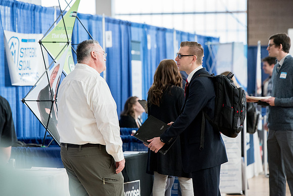 BYU-Idaho students attend the career fair. Students can find potential jobs and internships for their prospective majors at the fair.