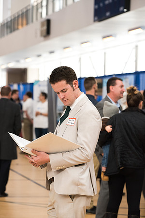 BYU-Idaho students attend the career fair. Students can find potential jobs and internships for their prospective majors at the fair.