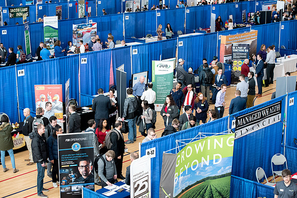 BYU-Idaho students attend the career fair. Students can find potential jobs and internships for their prospective majors at the fair.