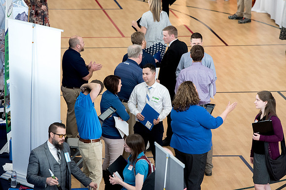 BYU-Idaho students attend the career fair. Students can find potential jobs and internships for their prospective majors at the fair.