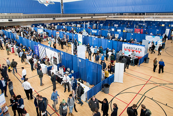 BYU-Idaho students attend the career fair. Students can find potential jobs and internships for their prospective majors at the fair.
