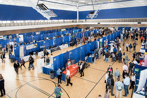 BYU-Idaho students attend the career fair. Students can find potential jobs and internships for their prospective majors at the fair.