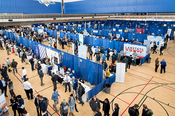 BYU-Idaho students attend the career fair. Students can find potential jobs and internships for their prospective majors at the fair.