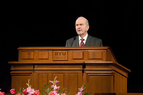 Elder Russell M. Nelson announces new BYU-Idaho President, Clark Gilbert. Photo by Katelyn Crompton