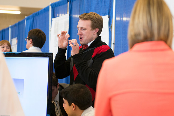 Students present their projects for the Student Research and Creative Works Conference.