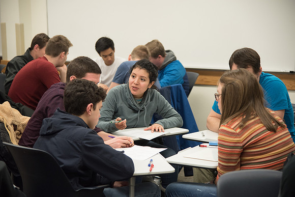 Group problem-solving in Brother Kelson's biology class.