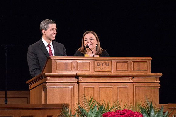 Elder Joaquin E. Costa and Sister Renee Costa speaks at the devotional.