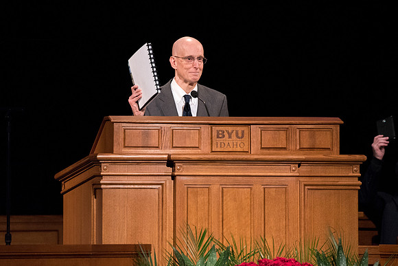 President Eyring conducts the devotional.