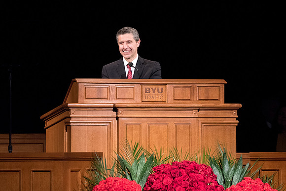 Elder Joaquin E. Costa and Sister Renee Costa speaks at the devotional.