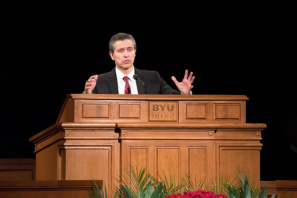 Elder Joaquin E. Costa and Sister Renee Costa speaks at the devotional.