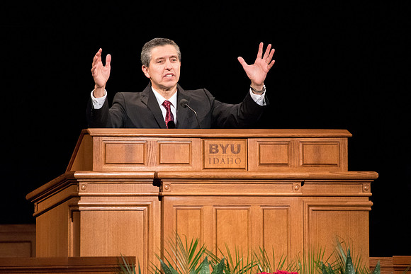 Elder Joaquin E. Costa and Sister Renee Costa speaks at the devotional.