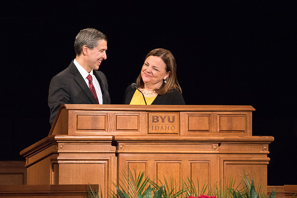 Elder Joaquin E. Costa and Sister Renee Costa speaks at the devotional.