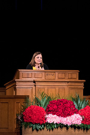 Elder Joaquin E. Costa and Sister Renee Costa speaks at the devotional.