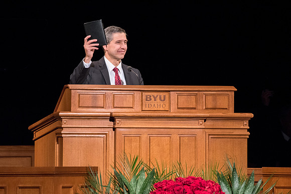 Elder Joaquin E. Costa and Sister Renee Costa speaks at the devotional.