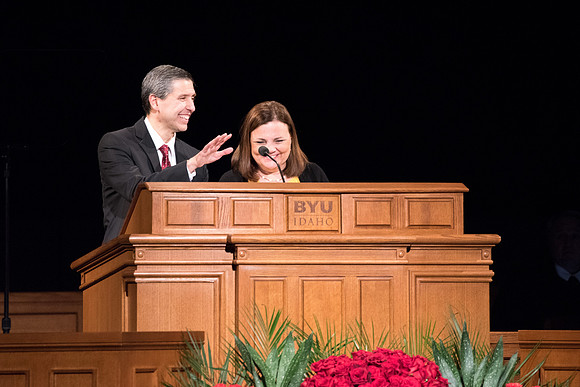 Elder Joaquin E. Costa and Sister Renee Costa speaks at the devotional.