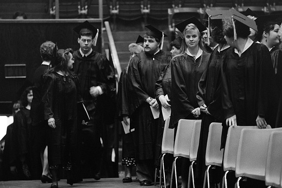 Rick's College graduates entering Hart auditorium