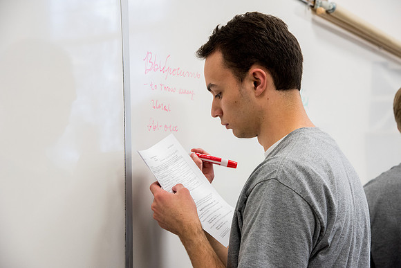 Brother Brian Felt teaches Advanced Russian class.