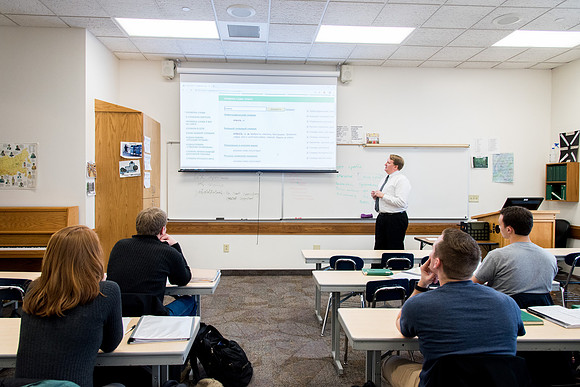 Brother Brian Felt teaches Advanced Russian class.