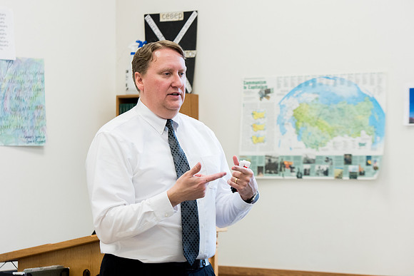 Brother Brian Felt teaches Advanced Russian class.