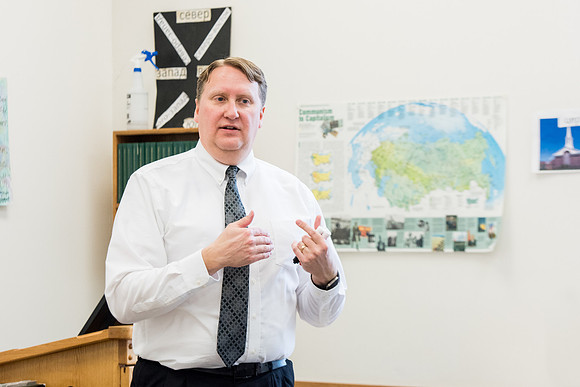 Brother Brian Felt teaches Advanced Russian class.