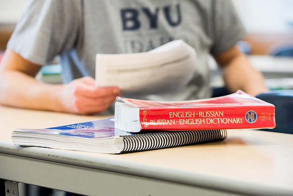 Brother Brian Felt teaches Advanced Russian class.