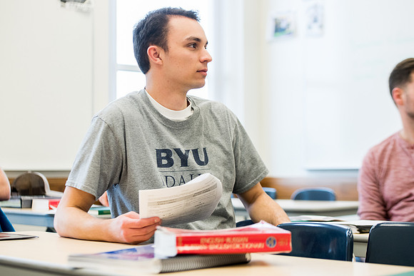 Brother Brian Felt teaches Advanced Russian class.