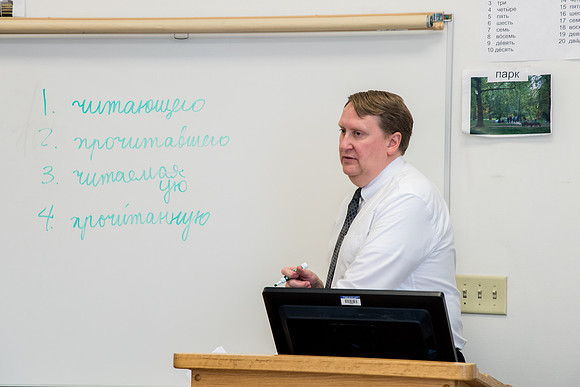 Brother Brian Felt teaches Advanced Russian class.