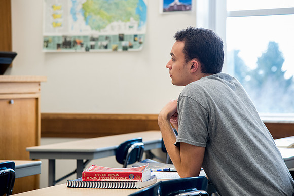 Brother Brian Felt teaches Advanced Russian class.