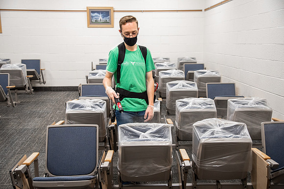 Students sanitizing Oct 2020