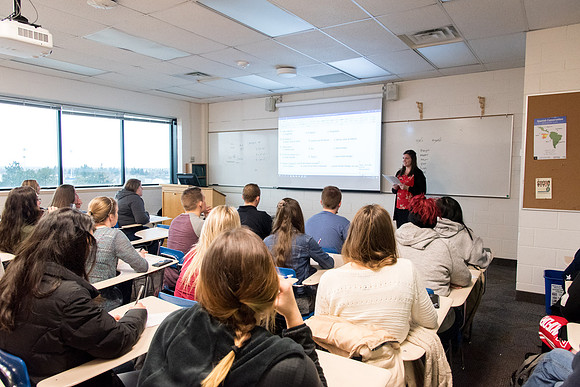 Sister Kristin Wright teaches Beginning Spanish class.