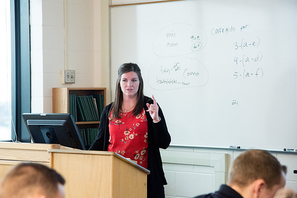 Sister Kristin Wright teaches Beginning Spanish class.