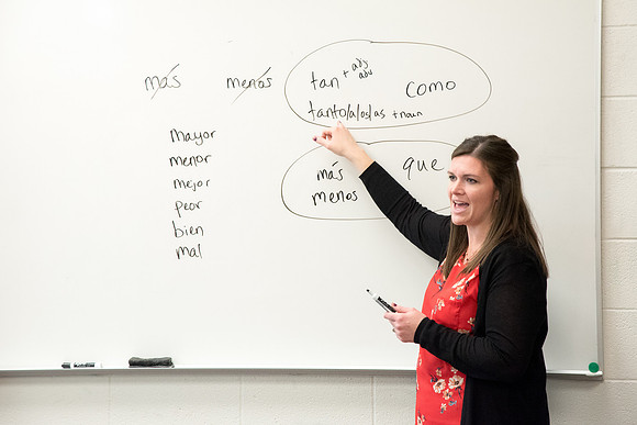 Sister Kristin Wright teaches Beginning Spanish class.