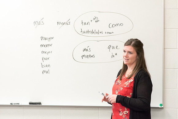 Sister Kristin Wright teaches Beginning Spanish class.