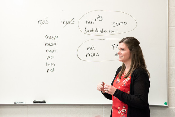 Sister Kristin Wright teaches Beginning Spanish class.