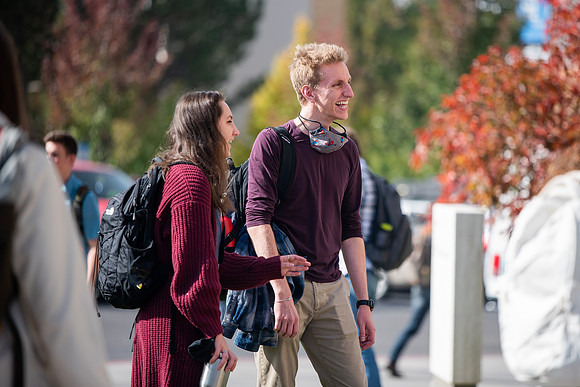 BYUI students go to devotional during spirit week.