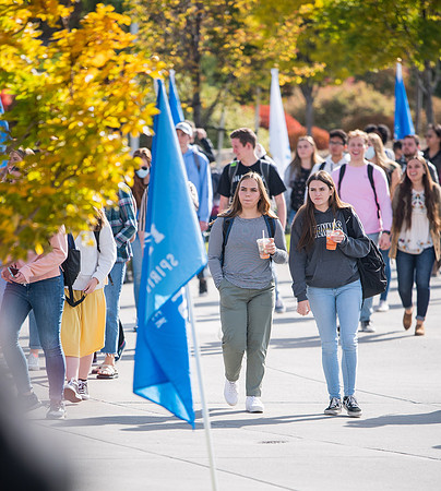 BYUI students go to devotional during spirit week.