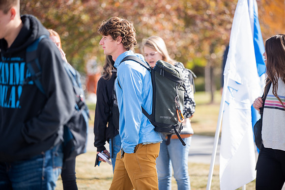 BYUI students go to devotional during spirit week.